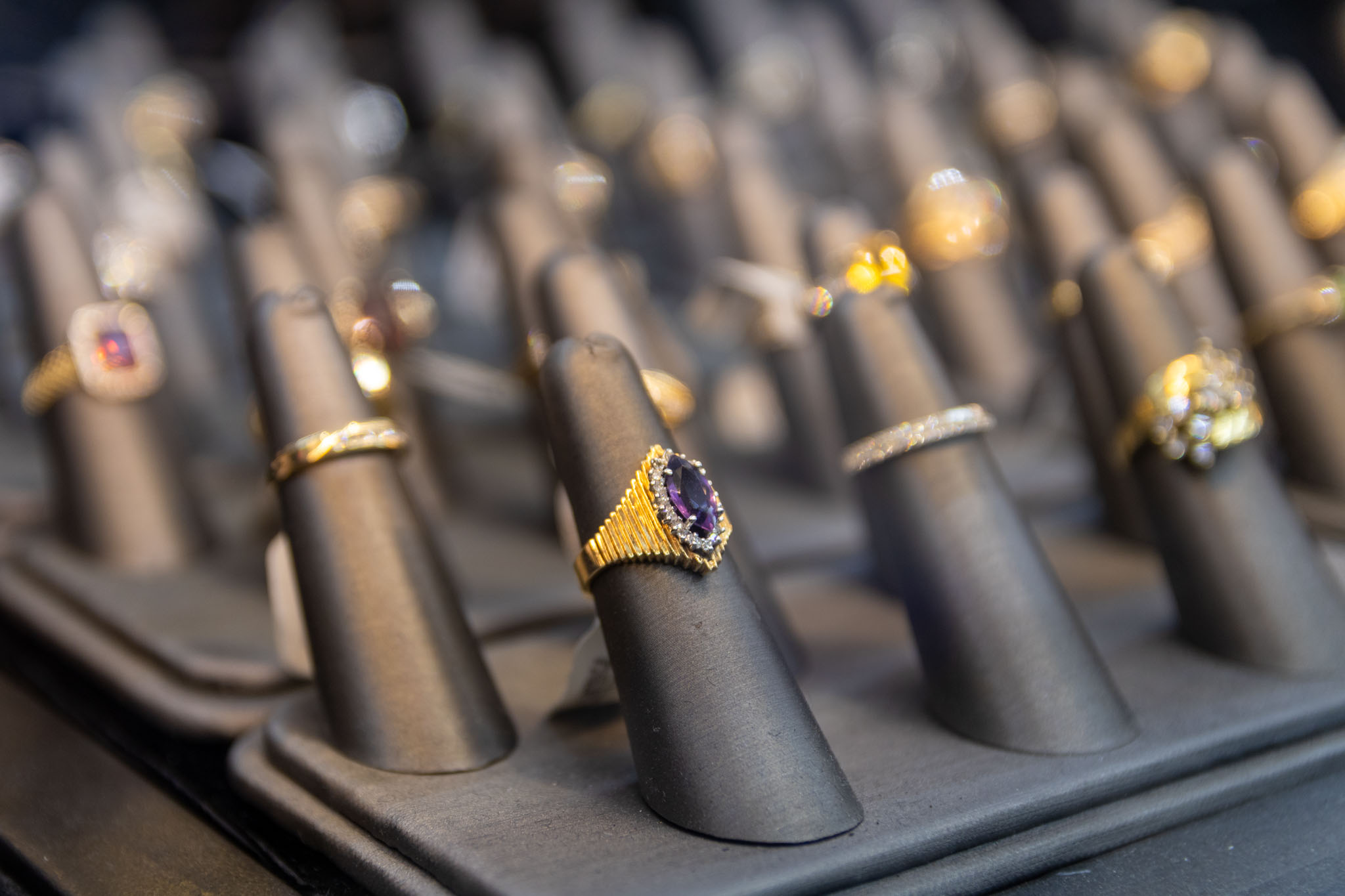 Many Rings for sale on a showcase